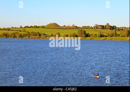 Pugneys Country Park and Lake overlooked by the ruins of Sandal Castle, Wakefield, West Yorkshire, England, UK. Stock Photo