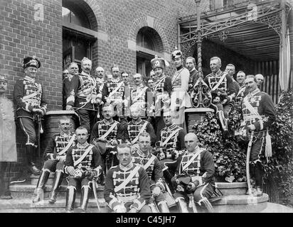 Emperor Wilhelm II., August von Mackensen and Crown Prince Wilhelm visit a hussar regiment Stock Photo