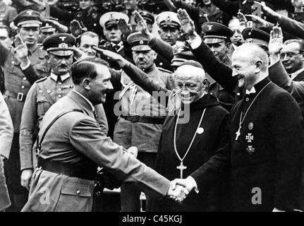 Adolf Hitler, Abbot Albanus Schachleiter and Reich Bishop Ludwig Mueller, 1934 Stock Photo