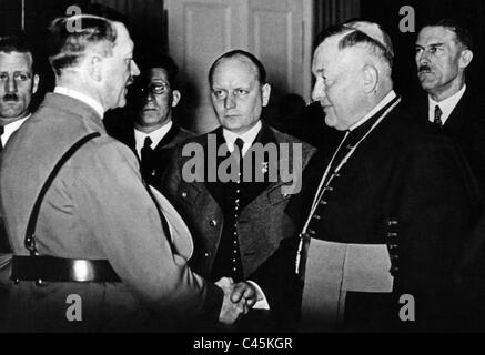 Prince Bishop Heffter greets Reich Chancellor Adolf Hitler in Klagenfurt, 1938 Stock Photo