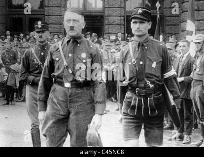 Adolf Hitler and Rudolf Hess at the Reich Party Congress in Nuremberg, 1927 Stock Photo