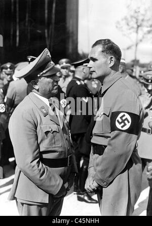 Robert Ley and Rudolf Hess (right) on the Reich Party Congress in Nuremberg, 1937 Stock Photo