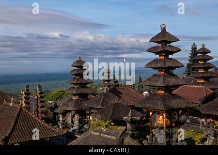 PAGODA STYLE HINDU TEMPLES make up the PURA BESAKIH COMPLEX llocated on the slope of sacred GUNUNG AGUNG - BALI, INDONESIA Stock Photo