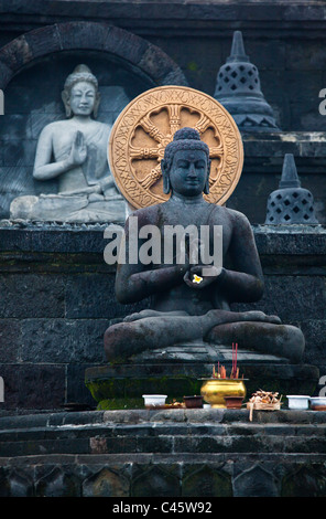 BUDDHA STATUES at BRAHMA VIHARA ARAMA the islands only BUDDHIST MONASTERY located near LOVINA in the north of the island - BALI Stock Photo