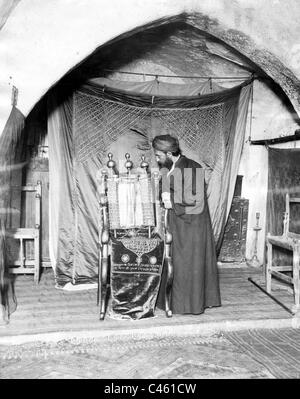 Samaritan high priest with original of the Pentateuch (Torah) 1927 Stock Photo