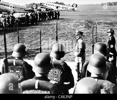 SS Bodyguard Regiment 'Adolf Hitler' receives Hitler at the Nuremberg airport, 1937 Stock Photo