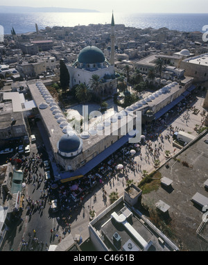 Aerial photograph of the Al Jazar mosque in the old city of Acre Stock Photo