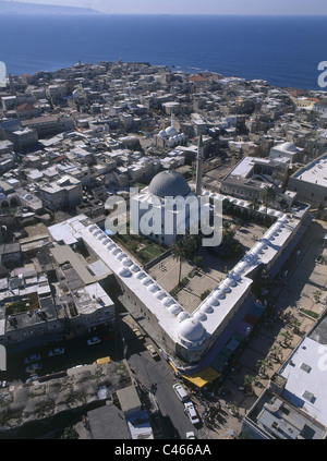 Aerial photograph of the Al Jazar mosque in the old city of Acre Stock Photo