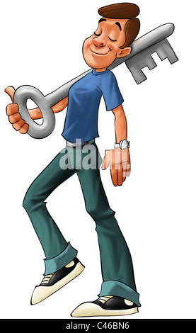 young man holding a very big key Stock Photo - Alamy