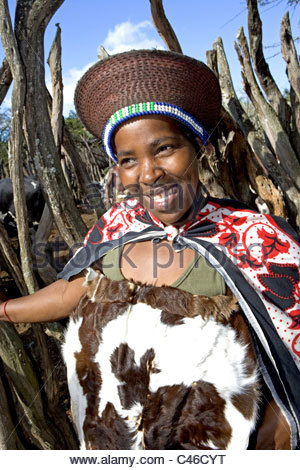 Stock Photo of South Africa, Simunye, Zulu Girls in Hut 