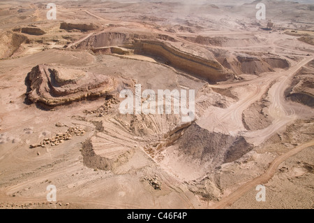 Aerial photograph of a quarry in the Ramon Crater Stock Photo