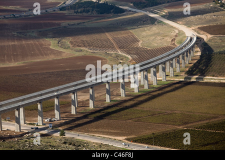 Aerial photograph of a massive Train bridge in the Plain Stock Photo