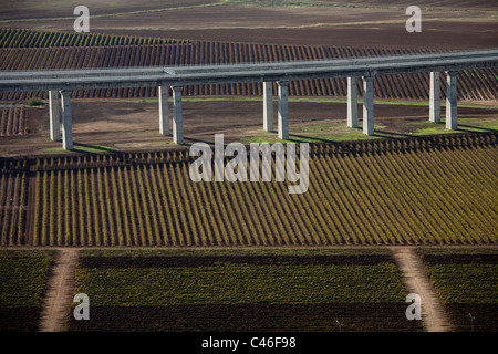 Aerial photograph of a massive Train bridge in the Plain Stock Photo