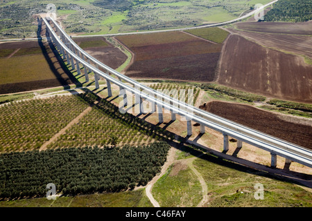 Aerial photograph of a massive Train bridge in the Plain Stock Photo
