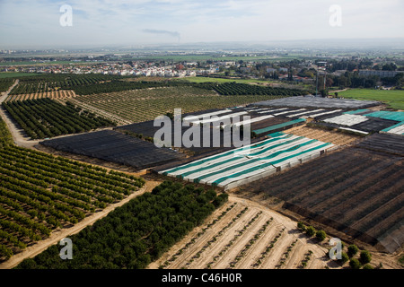 Aerial photograph of the agriculture fields of the Sharon Stock Photo