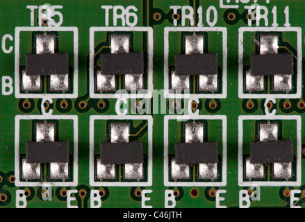 chips on a green printed electronic board Stock Photo