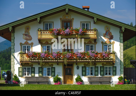 typically traditional house facade in Bavaria, Germany Stock Photo