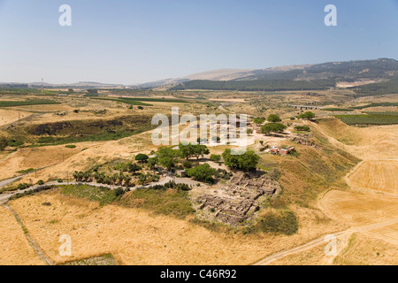 Aerial photograph of the ruins of Mound Hazor in the Upper Galilee Stock Photo