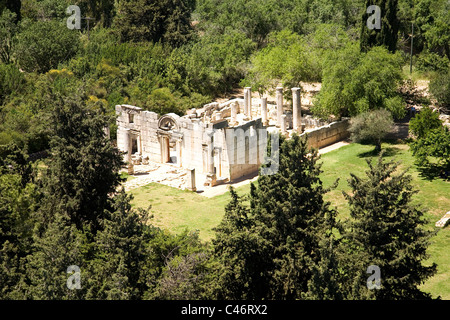 Aerial photograph of the ancient synagogue of Baram in the Upper Galilee Stock Photo