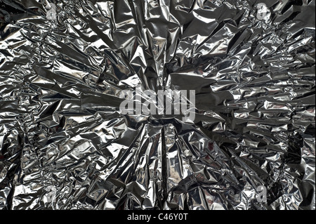 Close-up image of silver, crinkled metal foil Stock Photo