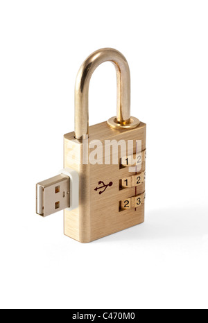 A Combination lock with encrypted data inside, accessed through USB Stock Photo