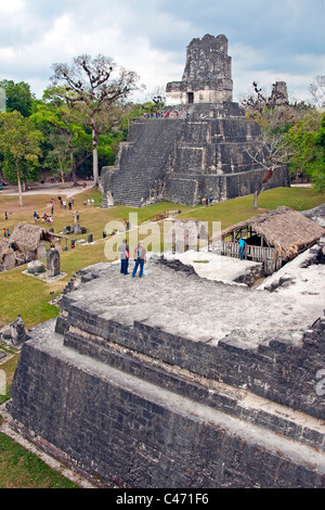 Mayan ruins of Temple II from North Acropolis on Great Plaza of Tikal Stock Photo