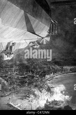German zeppelin air raid on the English east coast, 1915 Stock Photo