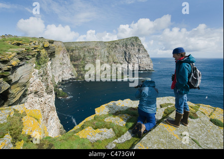 Photographing seabird colony, Isle of Noss, Shetland Islands, Scotland Stock Photo