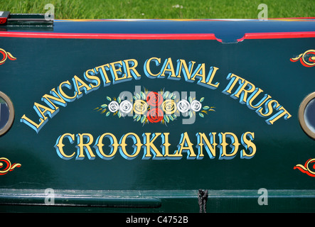Detail of Lancaster Canal Trust trip boat 'Waterwitch'.  Northern Reach of the Lancaster to Kendal canal. Crooklands, Cumbria. Stock Photo