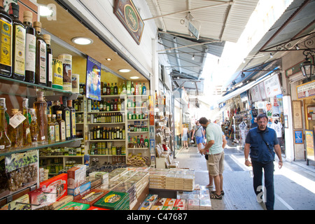 Shopping along Pandrossou Street, Central Bazaar, Monastiraki, Athens Greece Stock Photo