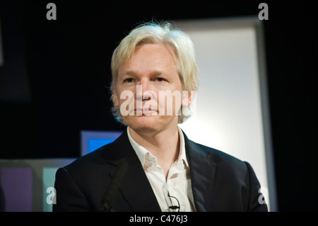 Julian Assange founder of Wikileaks being interviewed at Hay Festival 2011 Stock Photo