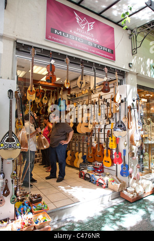 Shopping along Pandrossou Street, Central Bazaar, Monastiraki, Athens Greece Stock Photo