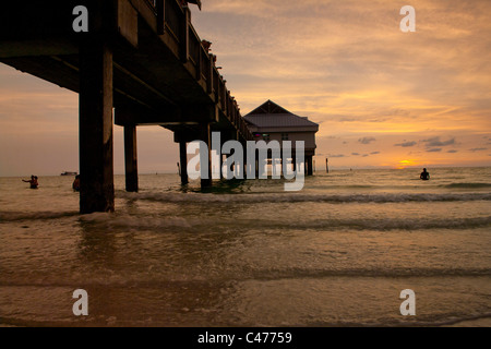 Sunset at Pier 60 at Clearwater Beach, FL Stock Photo