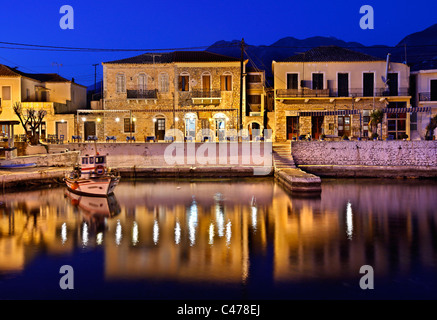 Partial view of the small harbor of Aghios Nikolaos (or 'Selinitsa') village in Western ('Messinian') Mani, Peloponnese, Greece Stock Photo
