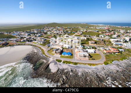 Aerial view over the West Coast town of Yzerfontein north of Cape Town in South Africa. Stock Photo