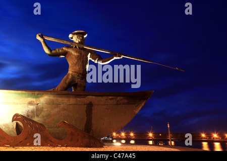 A statue of a whaler with spear. Ancient and traditional whaling in the Azores archipelago, in São Roque do Pico, Pico island Stock Photo