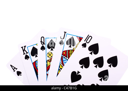 Highest hand in poker, royal flush of spades Stock Photo