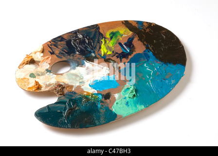 Artist's thin wooden paint palette Stock Photo