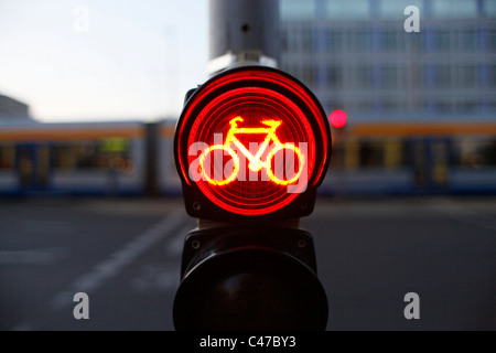 Bicycle traffic light in downtown Leipzig Saxony Eastern Germany