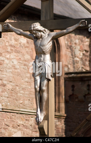 Statue of Christ outside the Church of St Thomas the Martyr, Monmouth, Gwent, Wales, UK Stock Photo