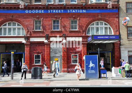 Goodge Street station Tottenham court road London Underground tube travel commuters commuting Stock Photo