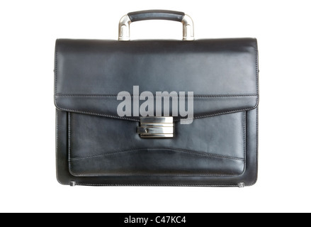 Image of big black leather briefcase isolated on white background Stock Photo