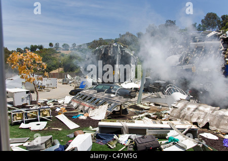 Plane Crash Scene, Universal Studios back lot, Los Angeles, California, USA Stock Photo