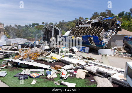 Plane Crash Scene, Universal Studios back lot, Los Angeles, California, USA Stock Photo