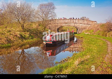 Canal barge on Union Canal near Ratho Stock Photo