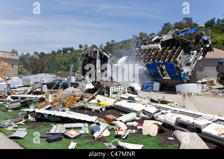 Plane Crash Scene, Universal Studios back lot, Los Angeles, California, USA Stock Photo