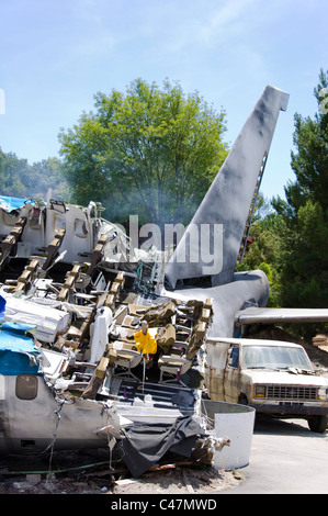 Plane Crash Scene, Universal Studios back lot, Los Angeles, California, USA Stock Photo