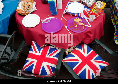 The remains of a street party held in Redditch, Worcestershire, UK,to celebrate Prince William and Kate Middleton's wedding Stock Photo