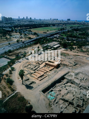 Aerial view of the biblical city of Qasile in the middle of Tel Aviv Stock Photo