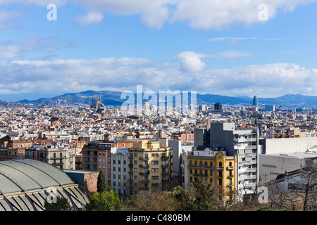 View over the city from the Palau Nacional, Montjuic, Barcelona, Catalunya, Spain Stock Photo